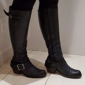 Authentic John Fleuvog Luna tall buckled black boots. Size 10. Slight narrow fit